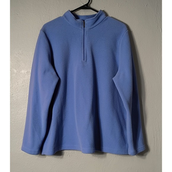 LL Bean Sweater Womens Large Light Blue Fleece Half Zip Jacket Shirt Sz 1X - Picture 1 of 7
